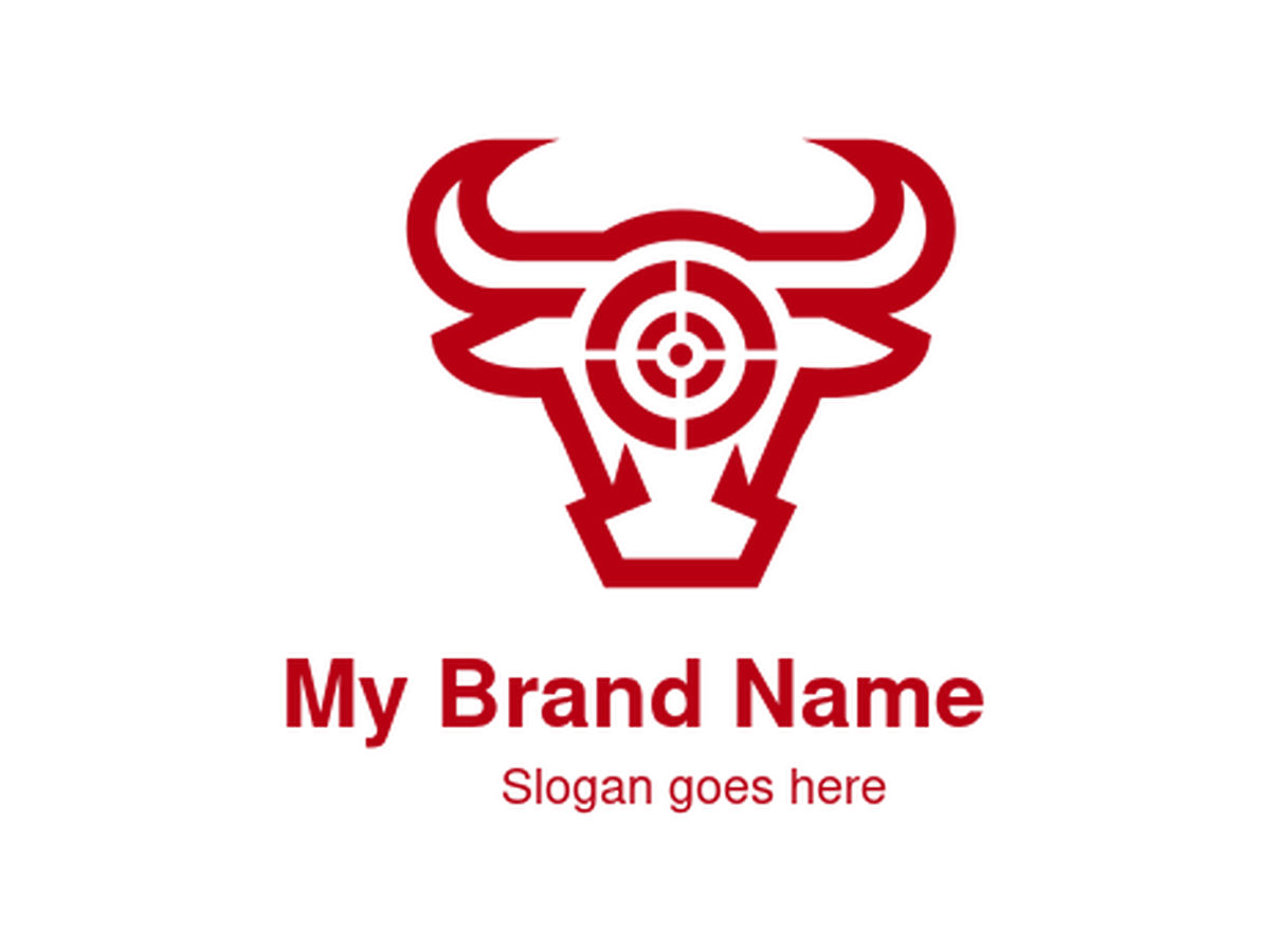 Bold Red Bull Head with Target Logo Design for Strength Brands, Tactical Sports, Esports, or Financial Market Platforms